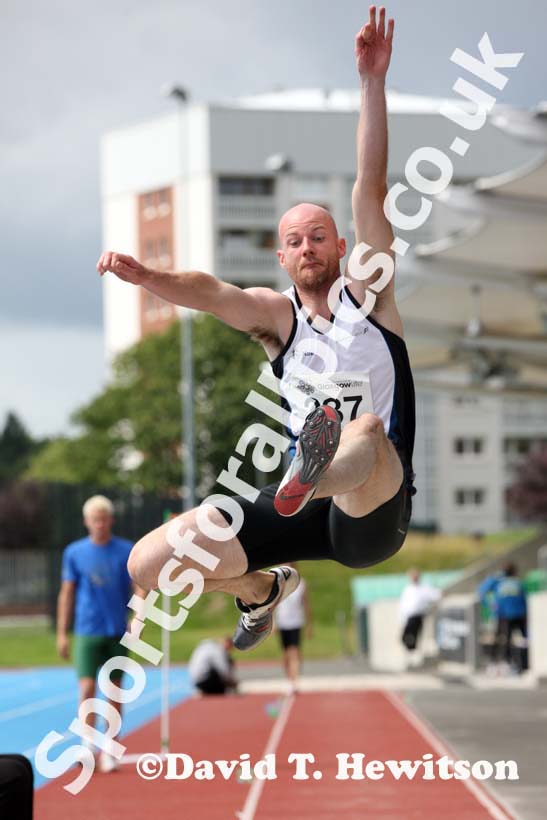 John Carr winner of the long jump at the Scottish Championships, Scotstoun  Stadium, Glasgow.
